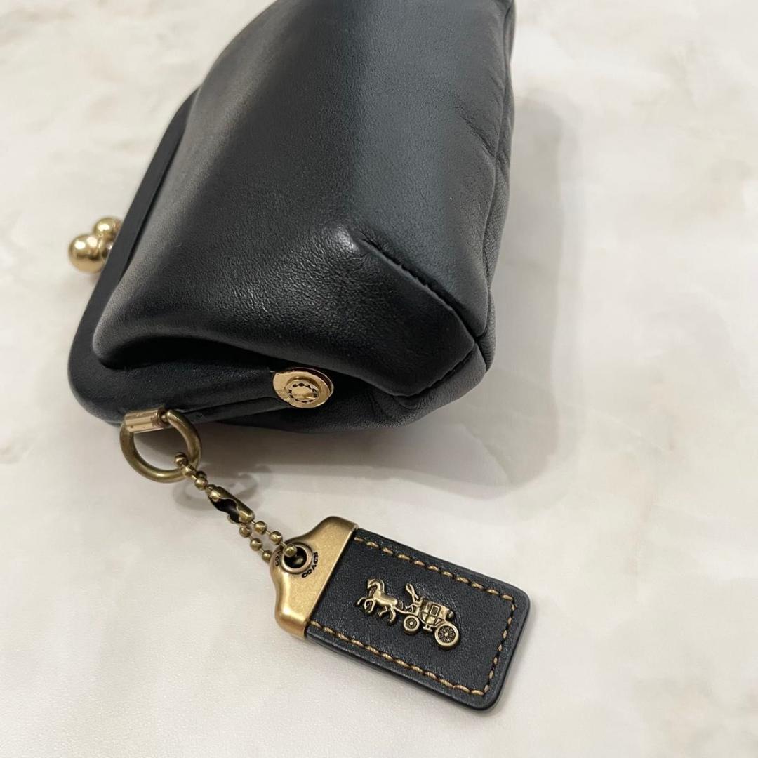 小物 COACH Leather Coin Purse Kiss Lock Black