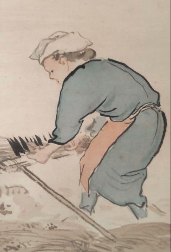 「農婦収穫図」森村宜稲 掛軸 真筆保証