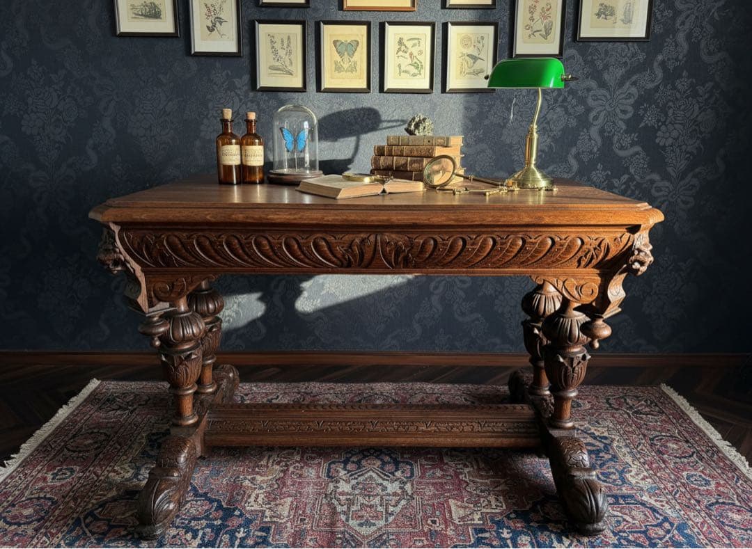 フランス アンティーク家具　19世紀後半 オーク無垢 ドルフィンレッグ テーブル