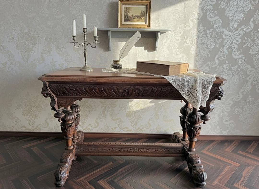 フランス アンティーク家具　19世紀後半 オーク無垢 ドルフィンレッグ テーブル