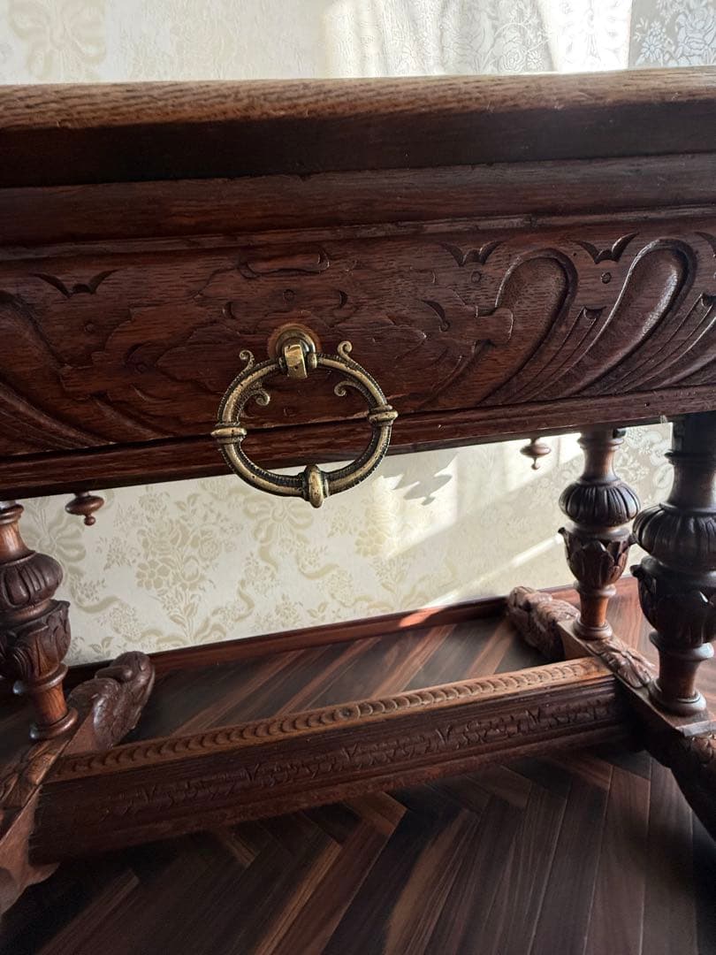 フランス アンティーク家具　19世紀後半 オーク無垢 ドルフィンレッグ テーブル