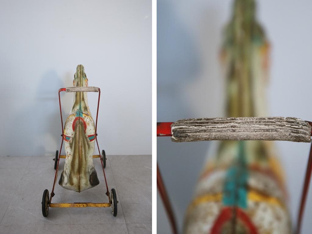 英国アンティークブリキ製ホース/鉄馬/木馬/子供用乗り物/オブジェ(92-68)