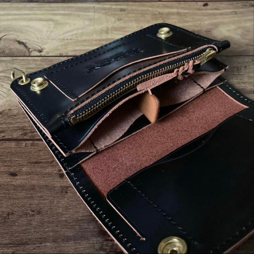 【としぽん】ミドルトラッカーウォレット 茶芯ブラック【お札を折らずに収納】