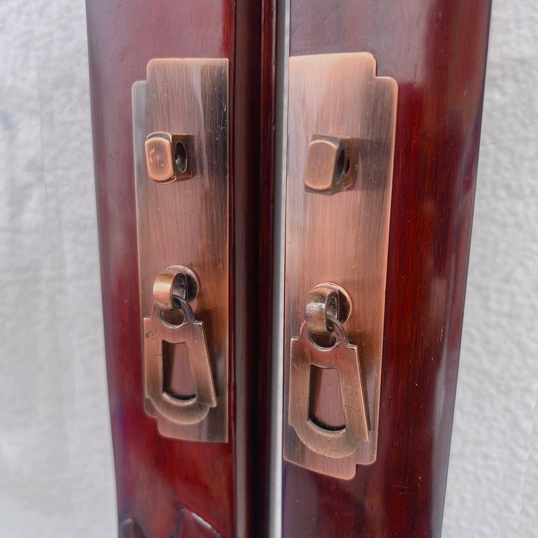 美品　中国の古い装飾扉　ドア　竹模様　木製　観音扉　両面ガラス　建具