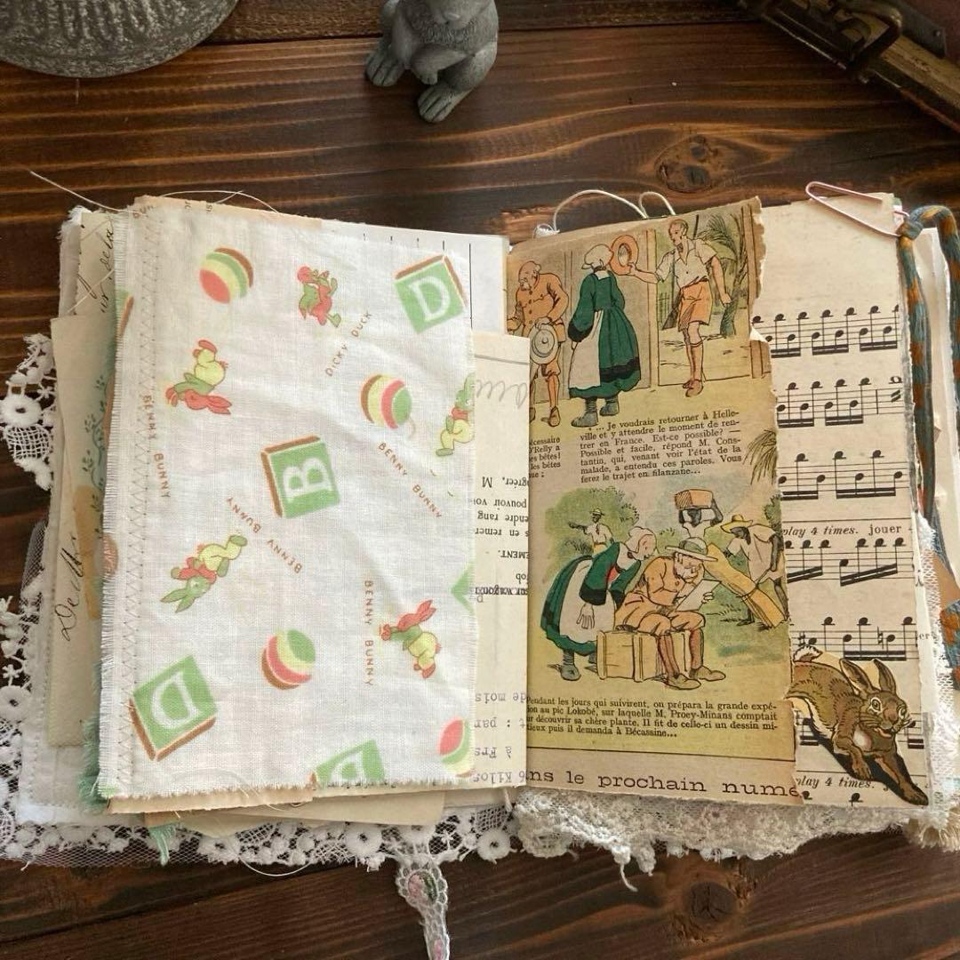 junk journal ジャンクジャーナル雑記帳　平袋　紙ものセット付き