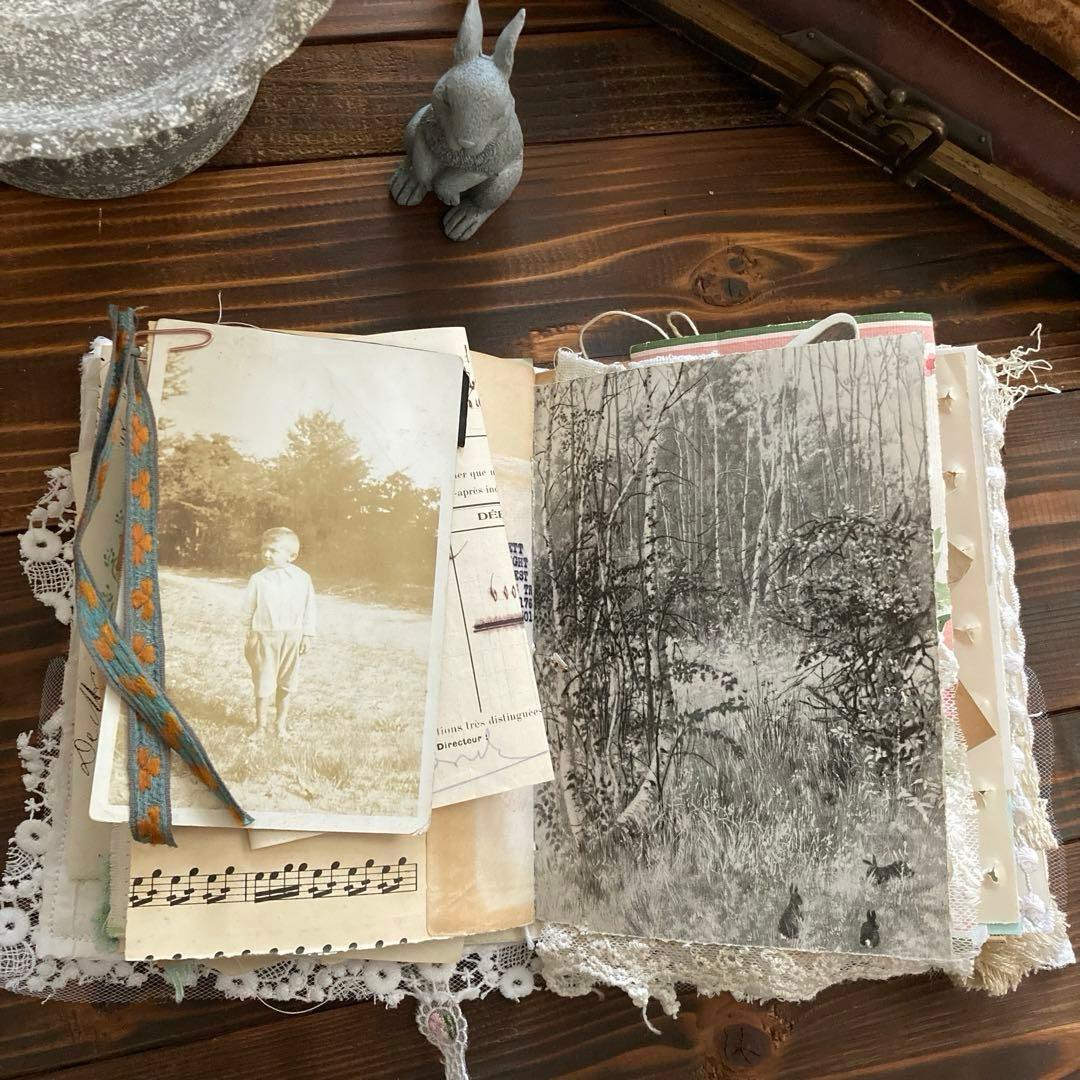 junk journal ジャンクジャーナル雑記帳　平袋　紙ものセット付き