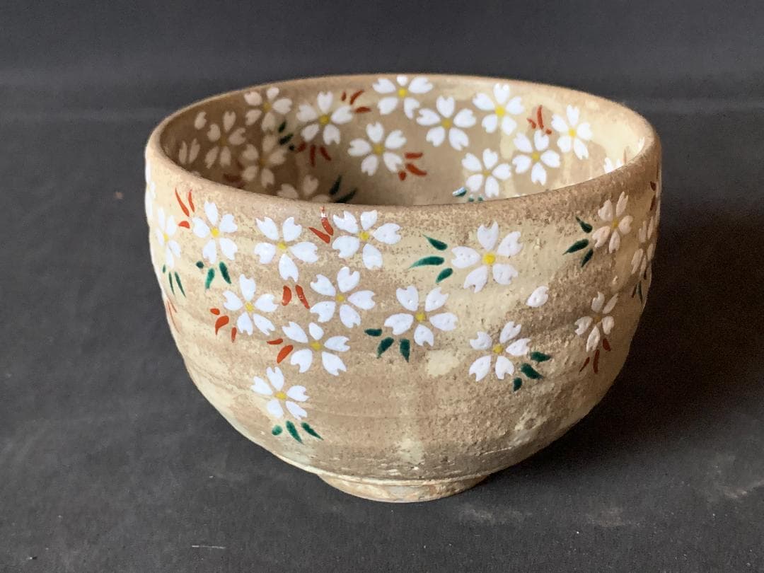 田中総峰 雲泥釉 桜 茶碗 共箱 茶道具 京焼 561