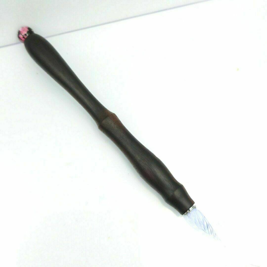 黒壇　ガラスペン木軸　No.11　ホタルガラス　ピンク　桜　ボルトレッティ互換軸