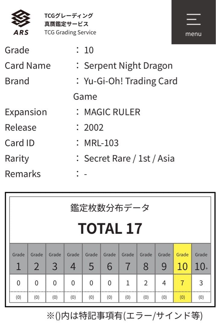 ARS10 エビルナイトドラゴン　旧アジア　1st　遊戯王　PSA10