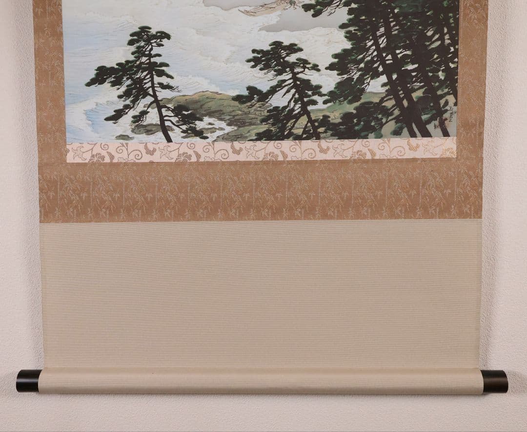 【複製】玉堂美術館監修 川合玉堂画 磯の朝 絹本 掛軸 工芸 風景 MB116