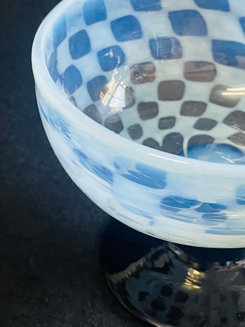 大正ロマン　脚黒市松模様氷コップ