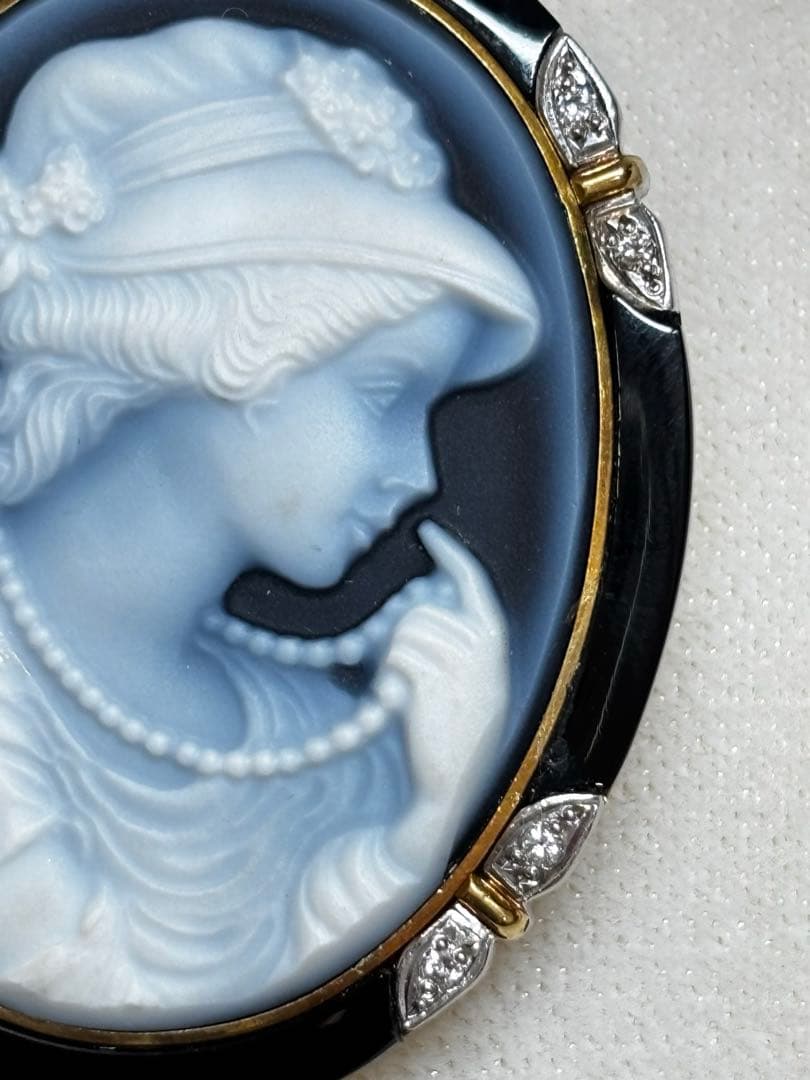 ミューラー作　カメオ　ブローチ＆ペンダントトップpt900+k18ダイヤ0.8