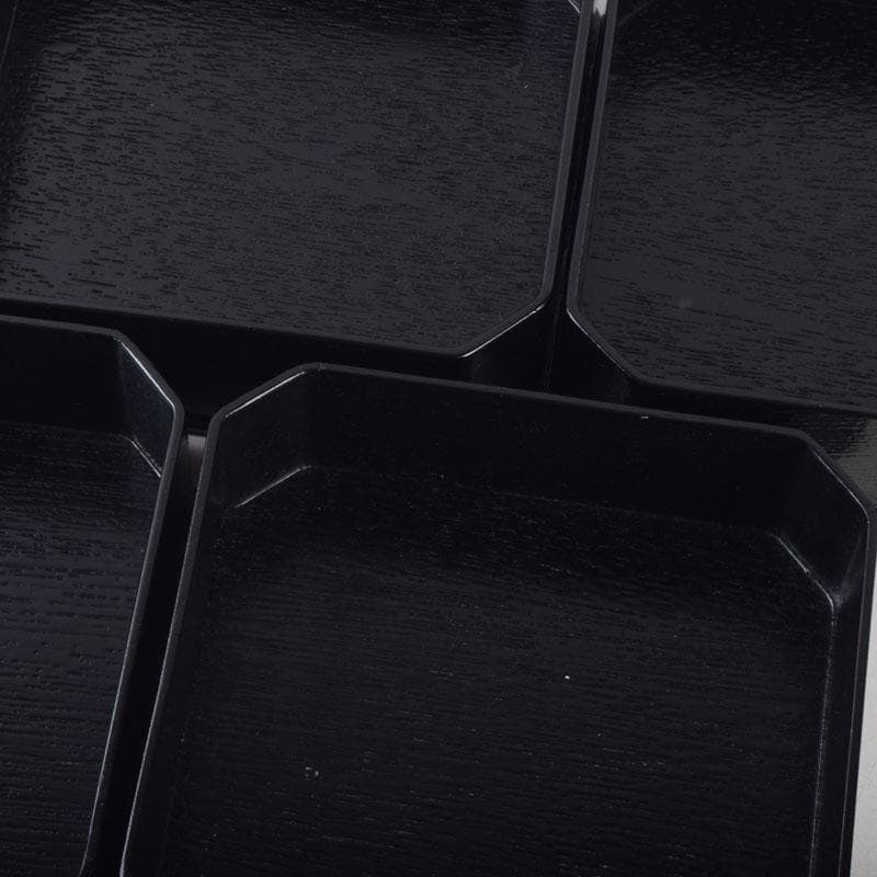 和食器　黒漆　松葉蒔絵　柿合　折曲重箱　5点　C　8573A