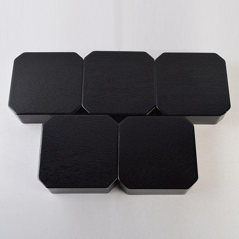 和食器　黒漆　松葉蒔絵　柿合　折曲重箱　5点　C　8573A