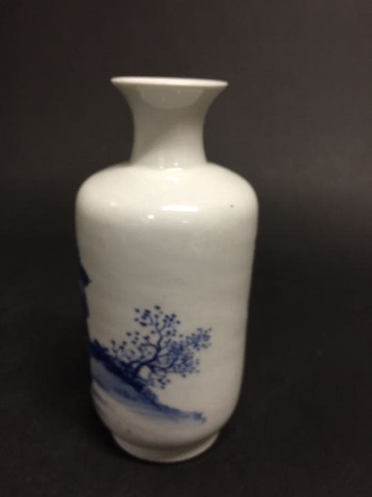 染め付き 花入 花生 青花花瓶 在銘 馬骀画