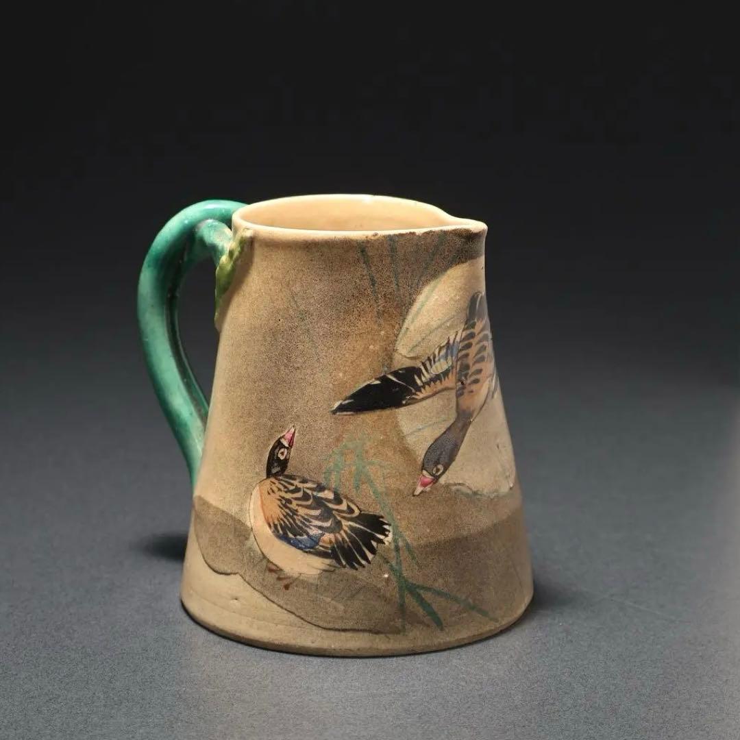 薩摩焼　錦光山　月に雁文水注　里帰り　骨董　R1574ダC