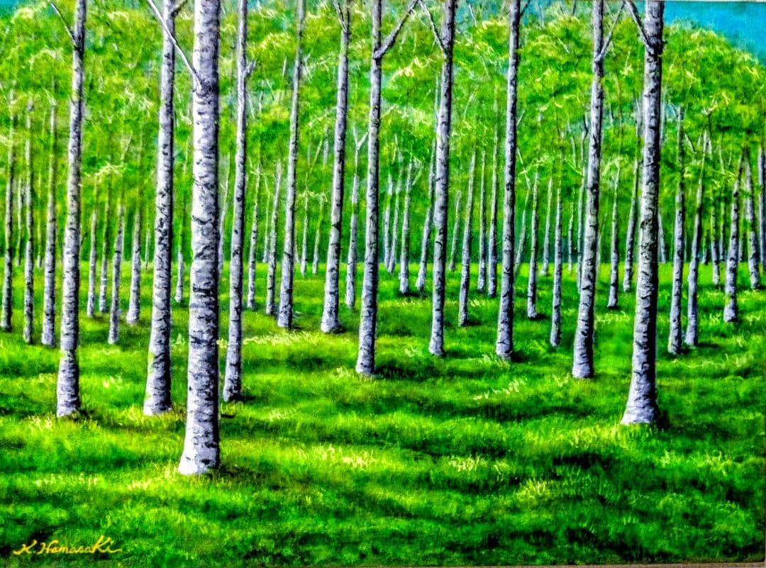 【なないも】油彩画「白樺林」P20 絵画 油絵 風景画 原画
