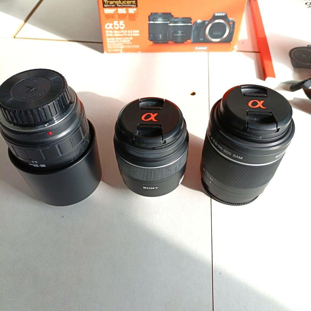【完動品】SONY α55 デジタル一眼レフカメラ 本体 3本レンズ付き