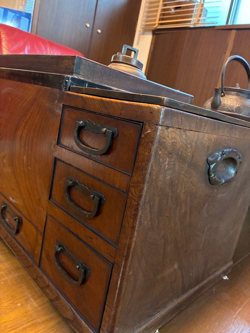 【欅無垢】長火鉢一式／灰・五徳・火箸・灰匙付き／和家具