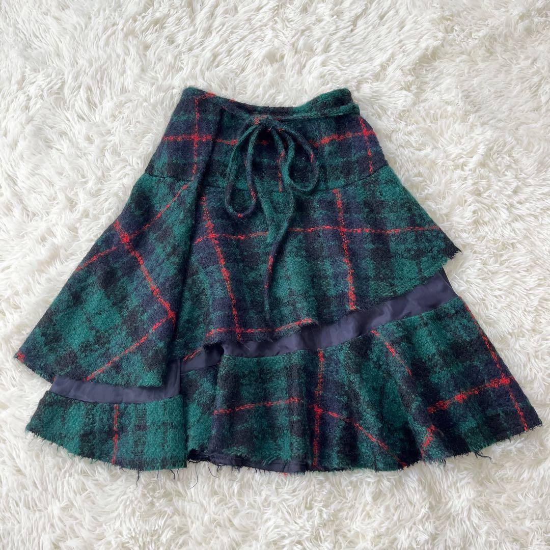 【トリココムデギャルソン】AD2002 スカート　モヘヤ混 カットオフ　緑