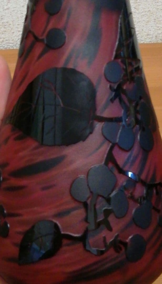 大川恵司作　彫刻　硝子　花図　花入　共箱　栞付　花瓶