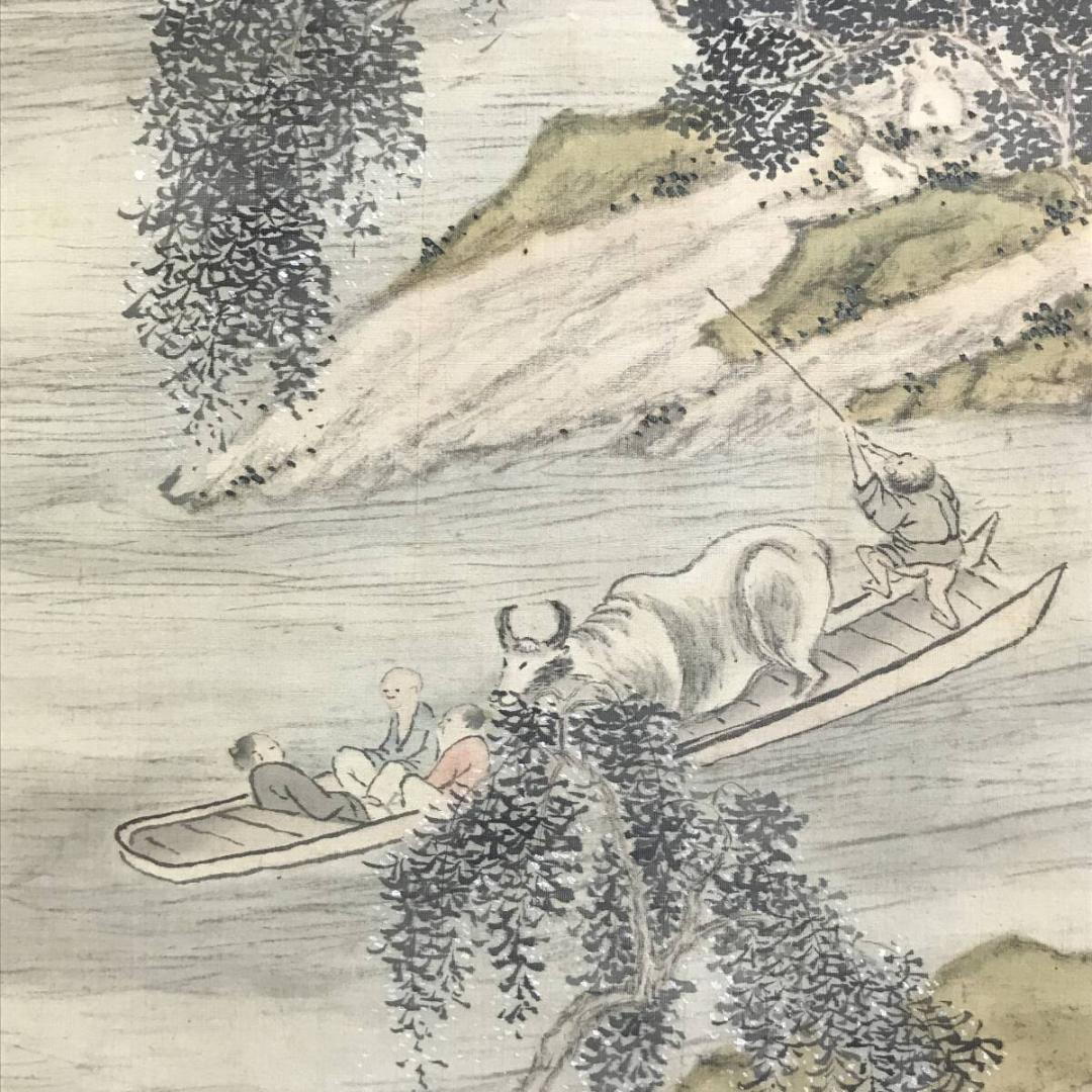 真作/田能村竹田/春晩渡江図/画賛/山水図/掛軸☆宝船☆AH-503