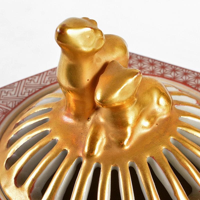 茶道具　九谷焼　西野昭弘　昭月造　本金赤細書小紋　香炉　共箱　U　R6040