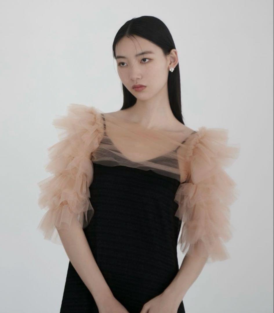 LEJA ティアードフリルチュールボレロワンピースドレス結婚式パーティー S