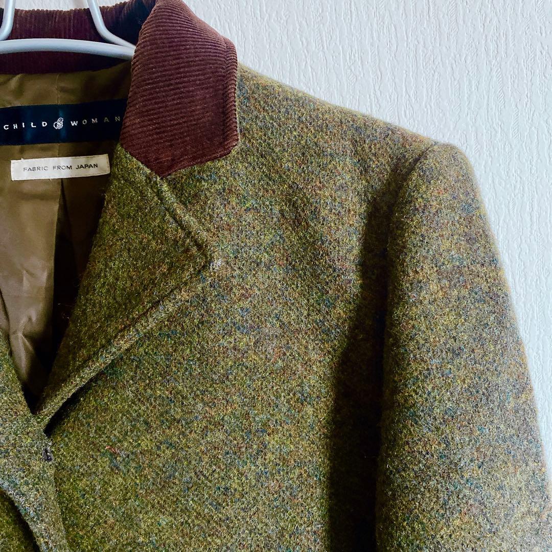 きれいめ◎CHILD WOMAN ウール　チェスターコート　オリーブカーキ系