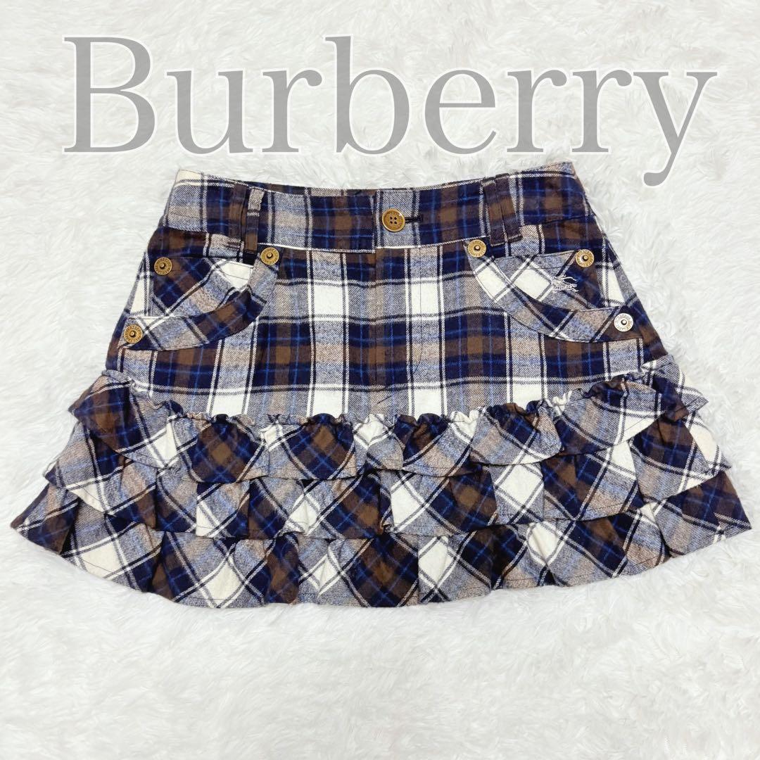 BURBERRY チェック　フリルミニスカート　Y2K 平成ファッション　ブルー