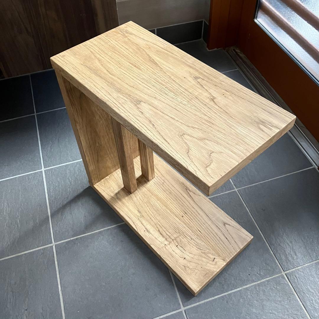 タモ古材　サイドテーブル　コの字