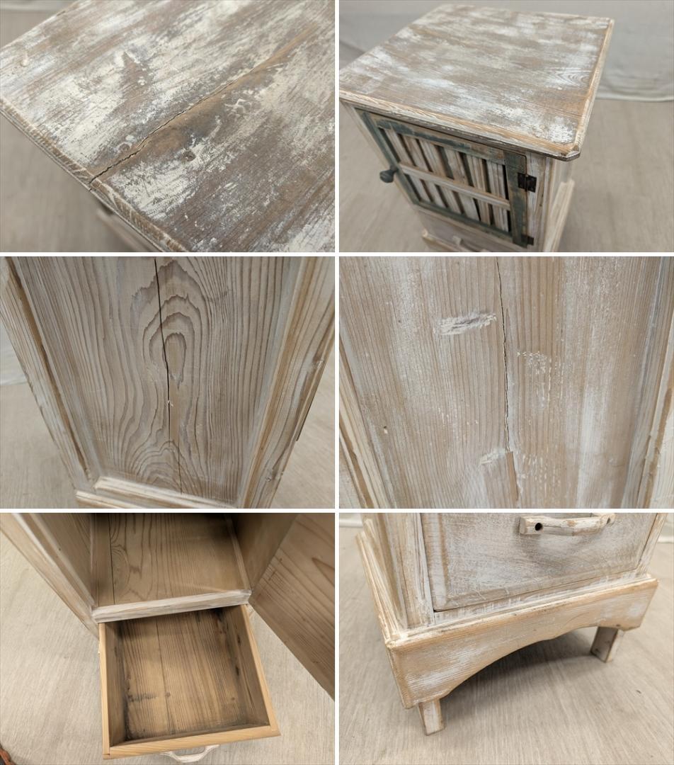 展示品　木製　シャビー　ハンドメイド　キャビネット　収納棚　食器棚　花台　電話台