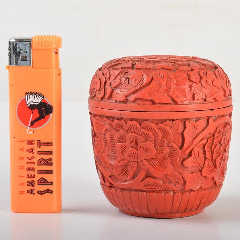 中国　堆朱　牡丹文　茶器　蓋物　棗　V　6434