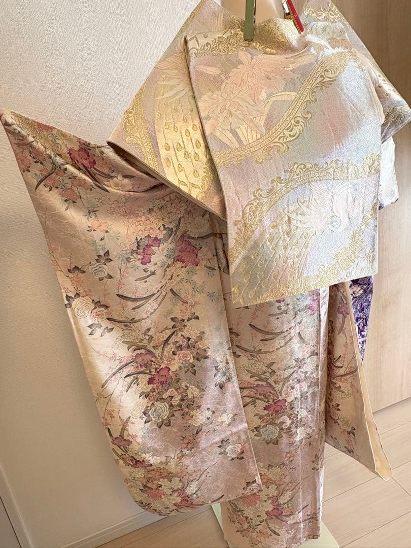 振袖セット 成人式応援 クリーム色系 紫系 ヴィンテージ MH2512261