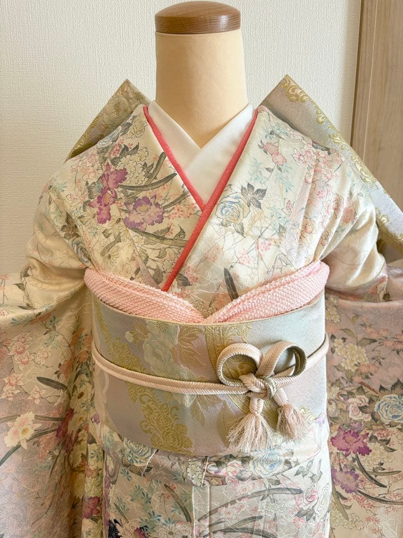 振袖セット 成人式応援 クリーム色系 紫系 ヴィンテージ MH2512261