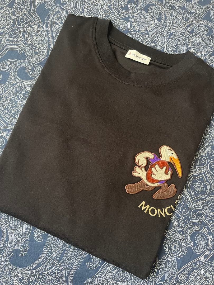MONCLER 刺繍の鳥 ブラックTシャツ M size