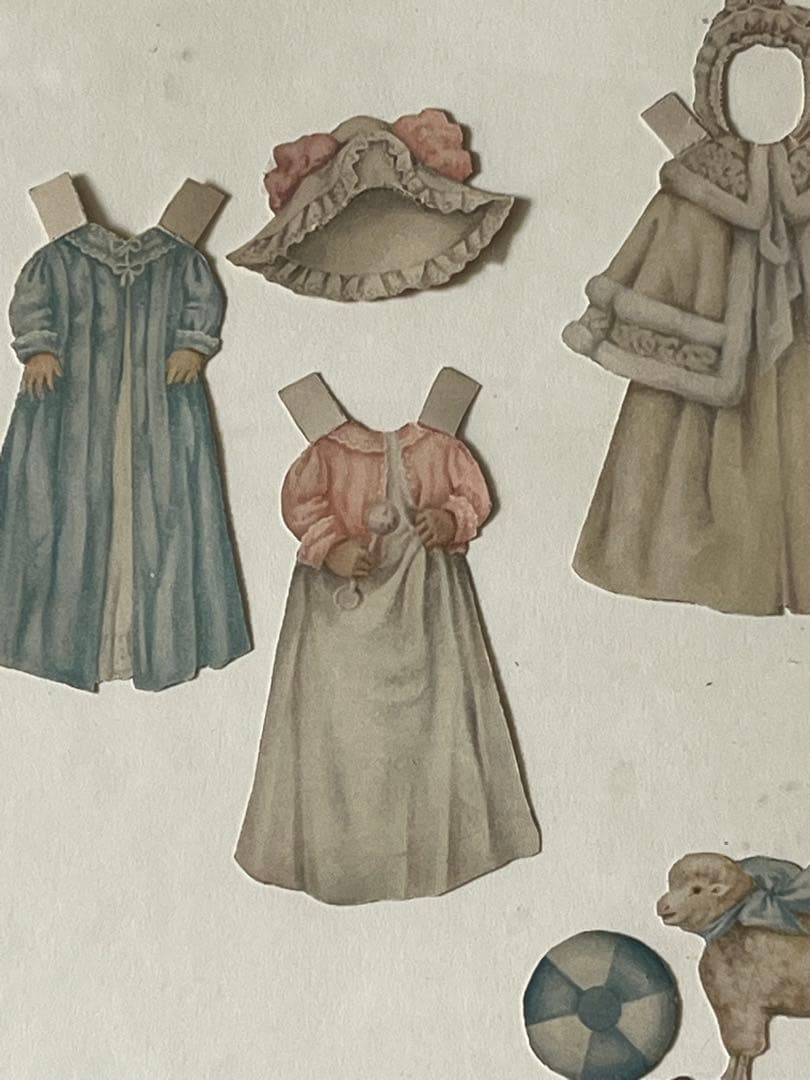 アンティークヴィクトリアンガラスフレーム壁掛け額装飾ペーパードール紙もの