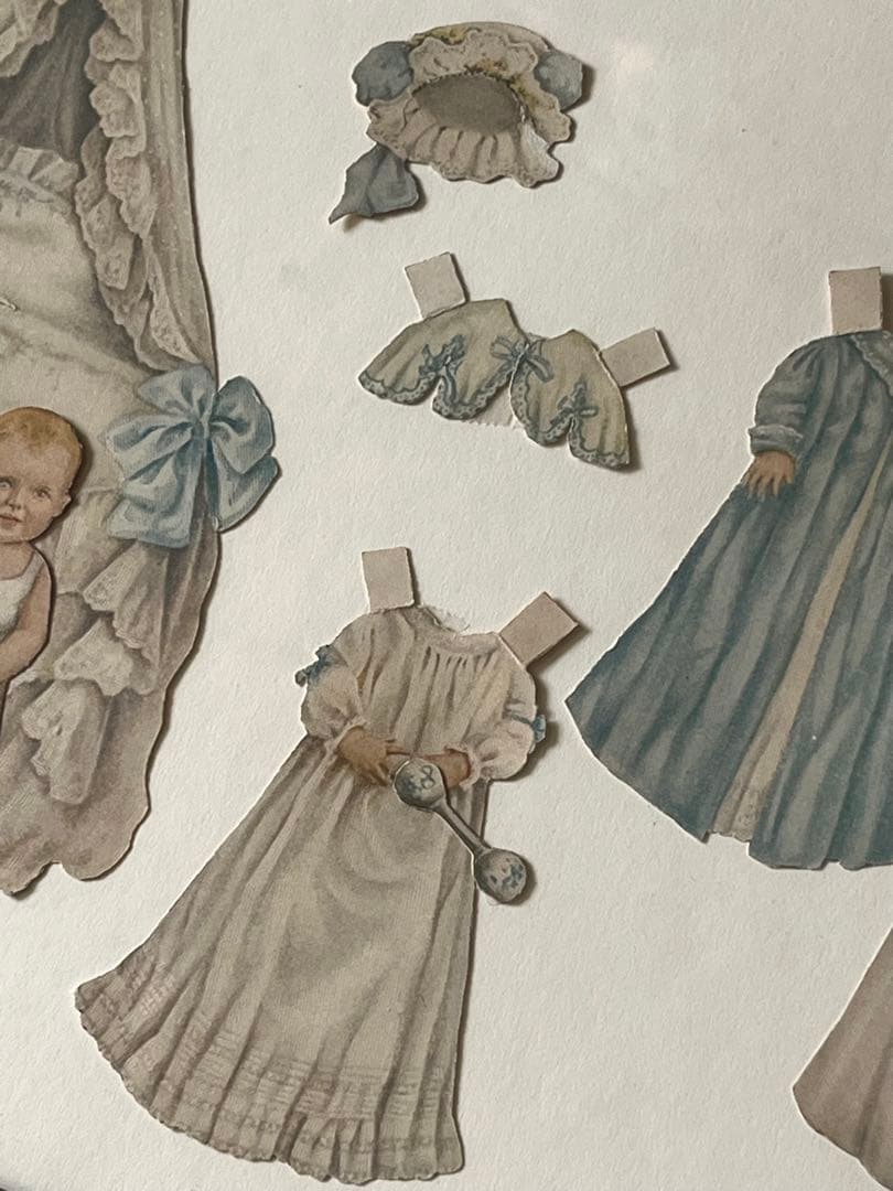 アンティークヴィクトリアンガラスフレーム壁掛け額装飾ペーパードール紙もの