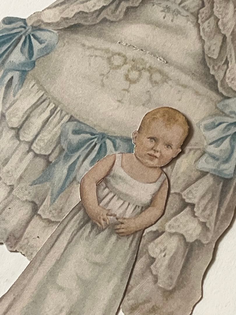 アンティークヴィクトリアンガラスフレーム壁掛け額装飾ペーパードール紙もの