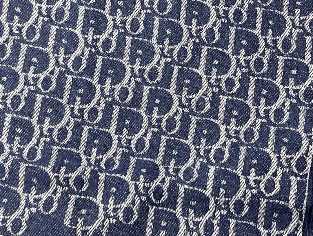 ChristianDiorトロッター柄総柄ウールマフラーブルー系