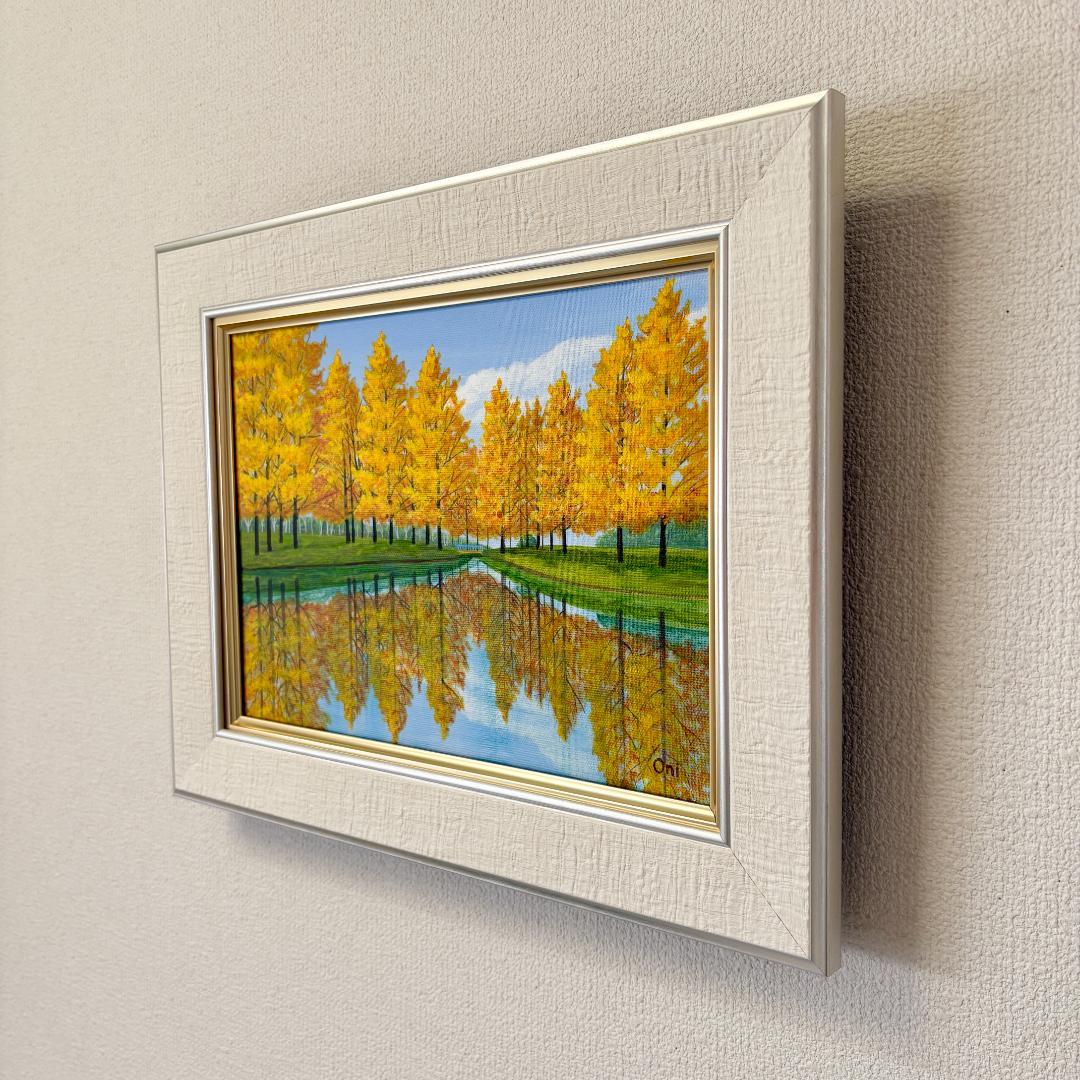 アクリル画　原画　「オータムパーク02」額縁付き　F4サイズ　風景画