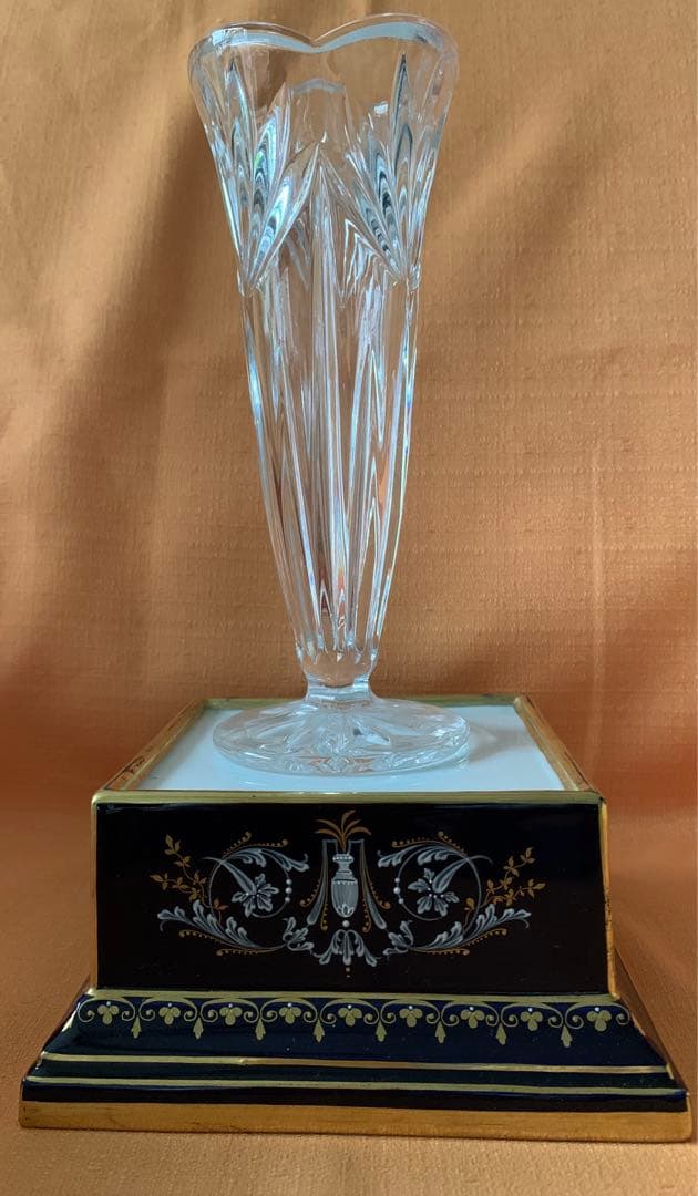 ウィーン窯　瑠璃金彩花瓶台　一双　ハンドペイント