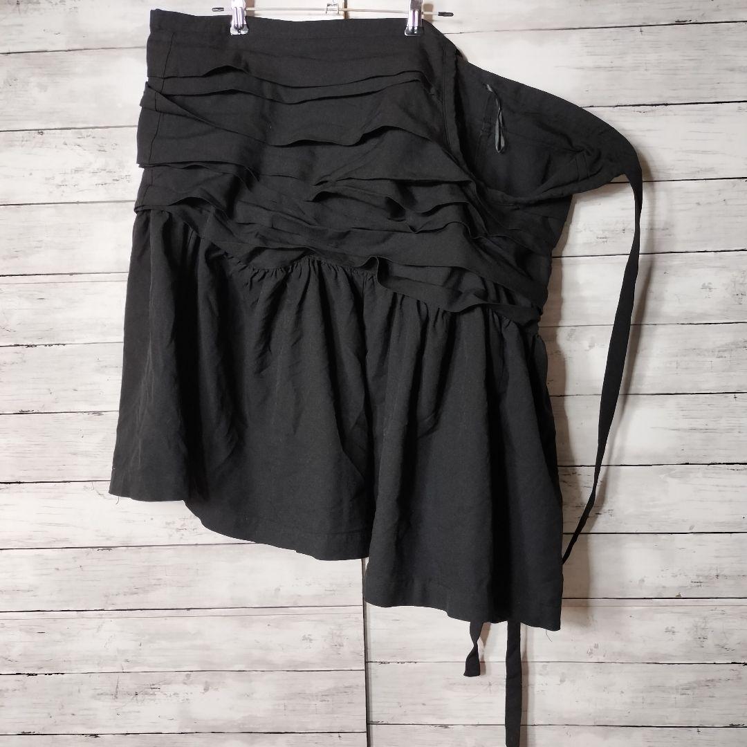 コムコム コムデギャルソン ポリエステル縮絨 巻きスカート ひざ丈 フリル