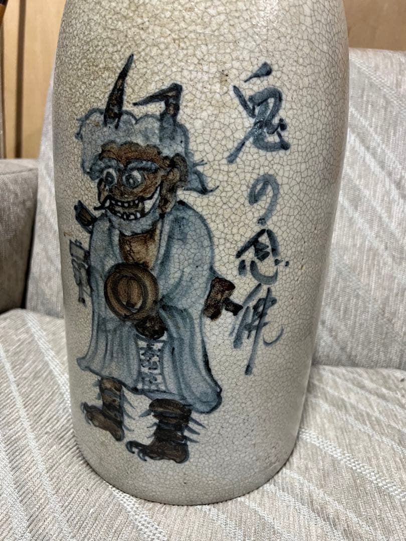 大津絵 鬼の寒念佛 絵付 大徳利 陶器 骨董品 花瓶 インテリア アンティーク