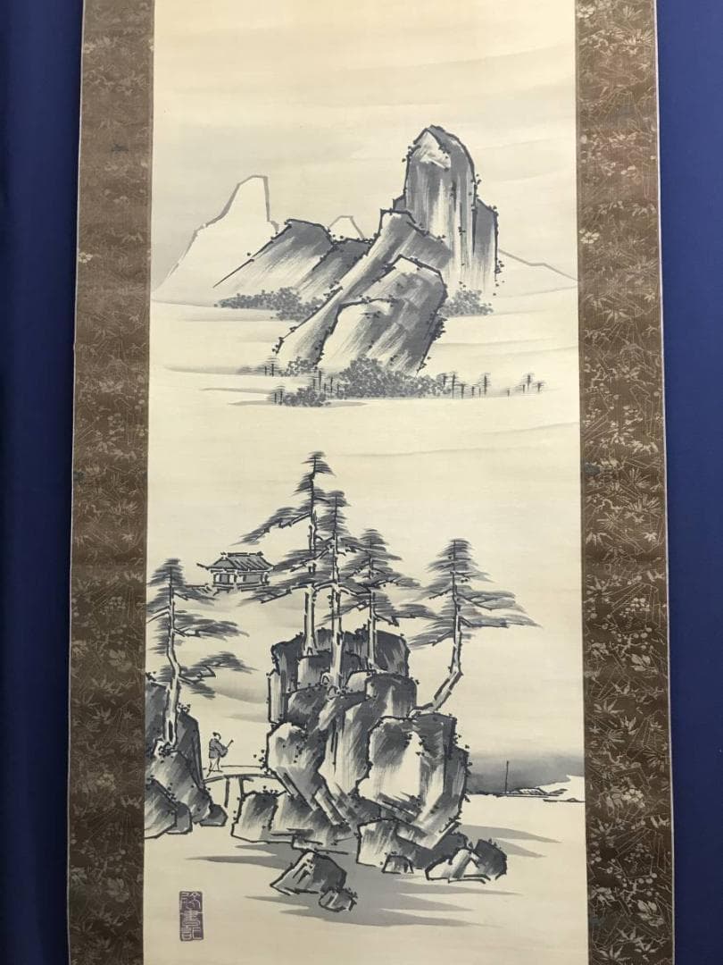 【模写】啓書記/太公望山水図/三幅対/掛軸/名家伝来/AC-770