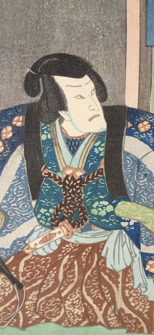 浮世絵、役者絵三枚綴りの内の1枚売りです、二代歌川国貞画元治元年（1864)出版