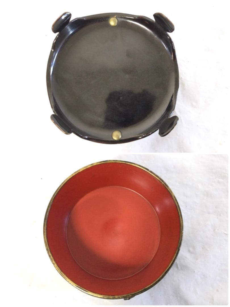 漆芸 鳳凰蒔絵 足付段重 蓋物 骨董 時代物 Mラ