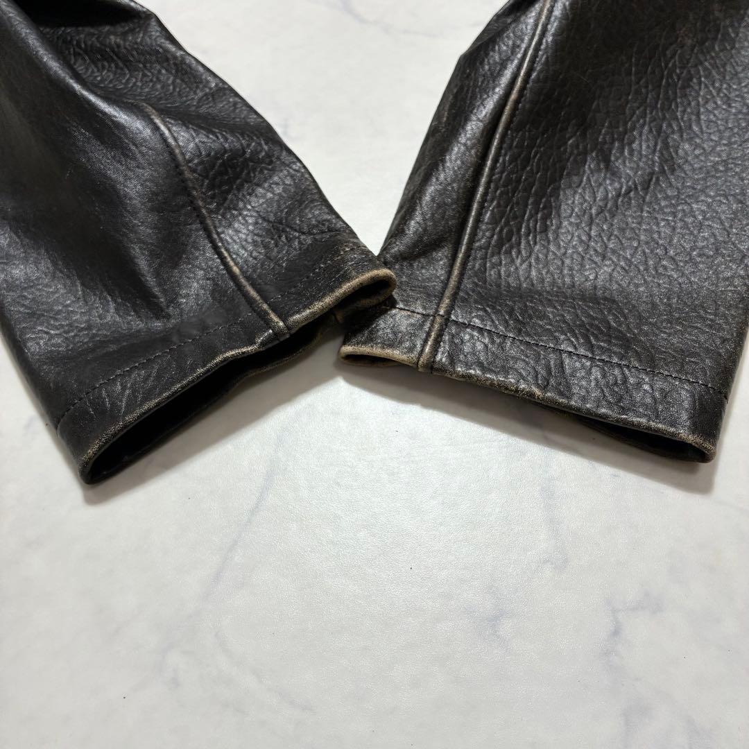 美品✨エイジング加工 シングル ライダースジャケット 羊革 ブラック XL 50