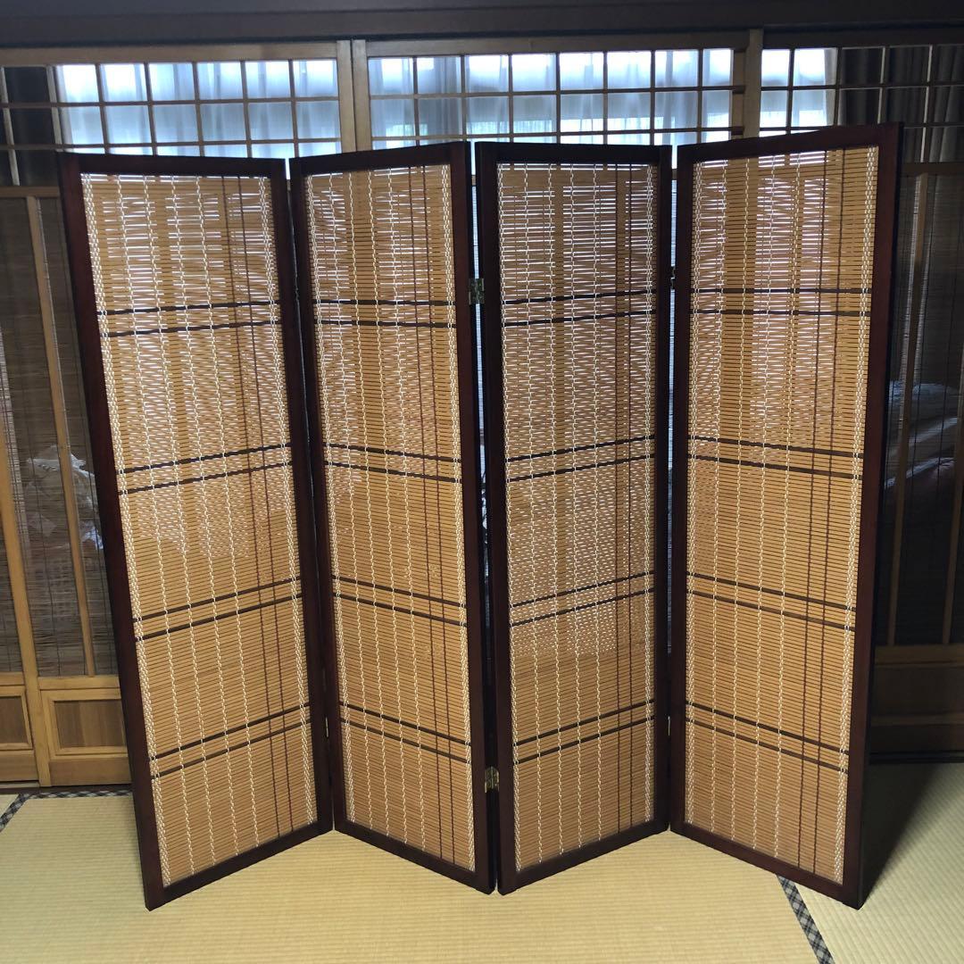 木製フレーム竹製パネル　4連パーテーション