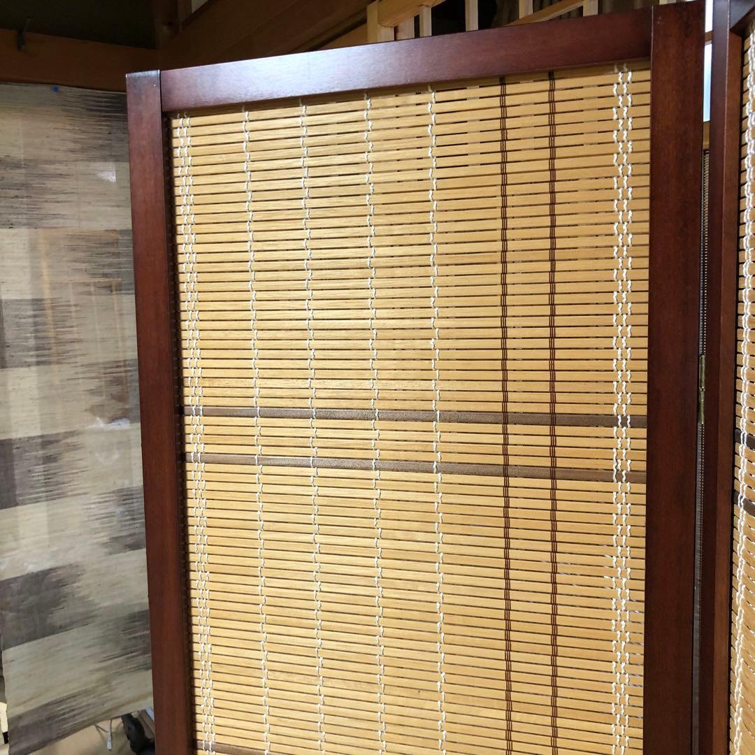 木製フレーム竹製パネル　4連パーテーション
